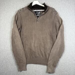 Buckle Black Label Men's Size Medium Cotton Taupe Rugged Pullover Zip Sweater
